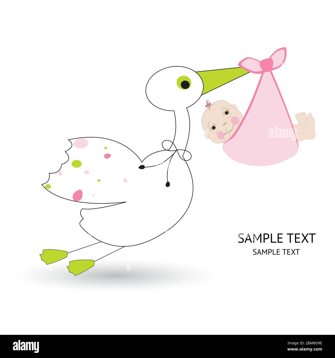 Newborn baby girl with stork vector greeting card Stock Vector Image ...