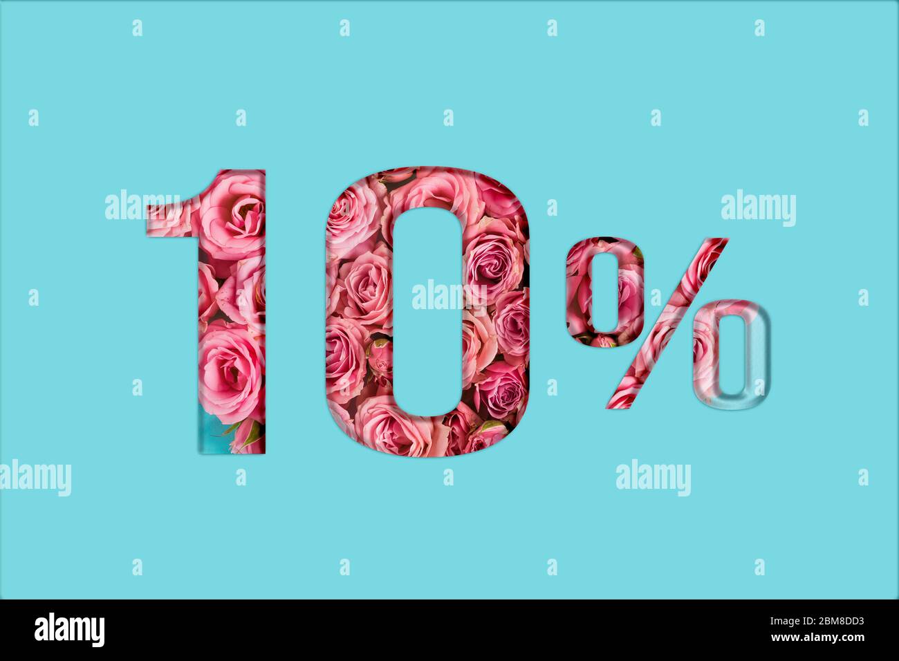 Valentine's day sales.10 percent discount on promotion on blue poster,banner. advertising with Numbers on paper, cut out of delicate roses. for your h Stock Photo