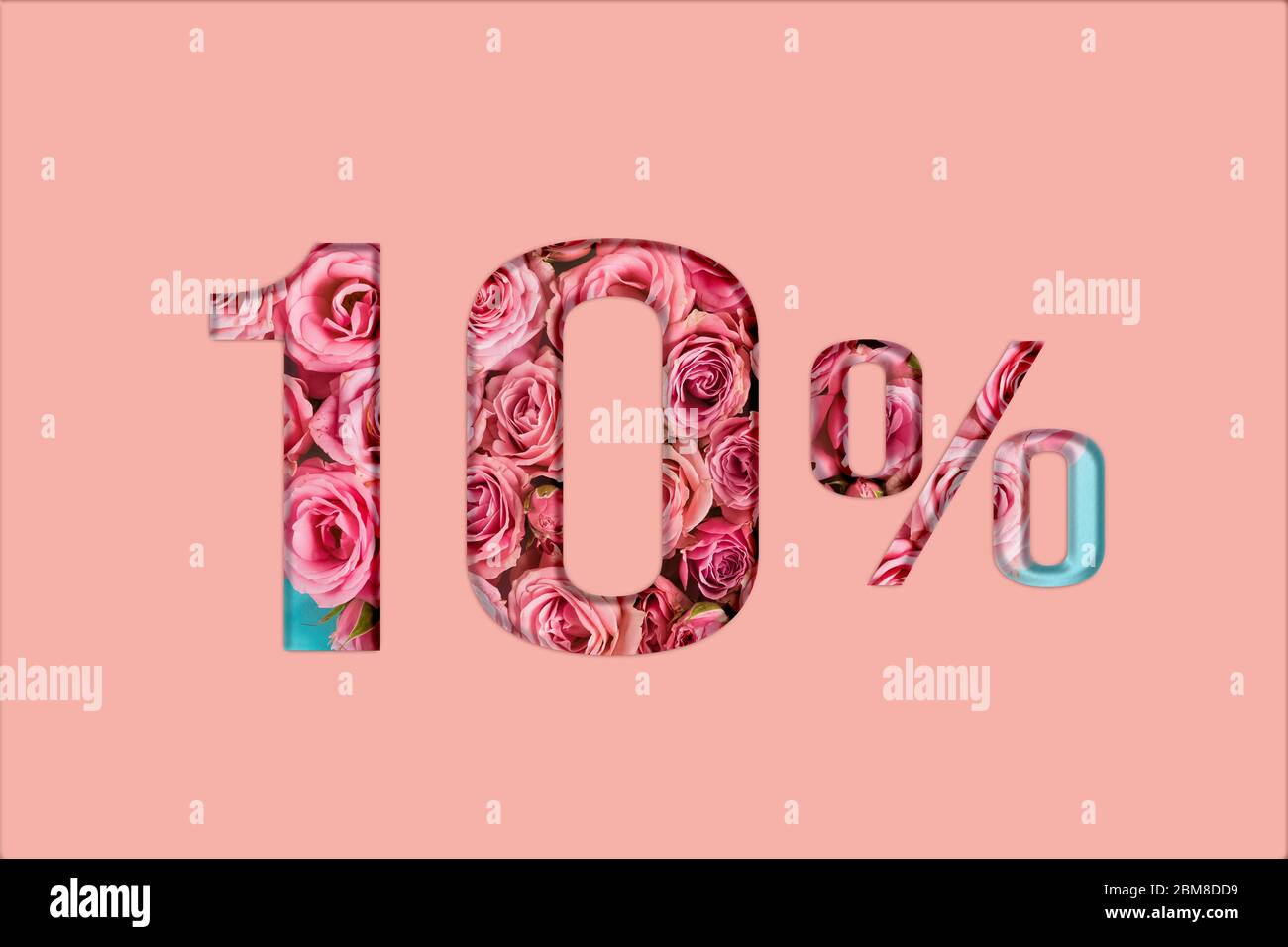 Valentine's day sales. 10percent discount on promotion on pink poster,banner. advertising with Numbers on paper, cut out of delicate roses. for your h Stock Photo