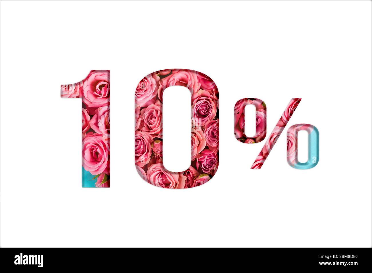 Valentine's day sales. 10 percent discount on promotion on white poster,banner. advertising with Numbers on paper,cut out of delicate roses.for your h Stock Photo