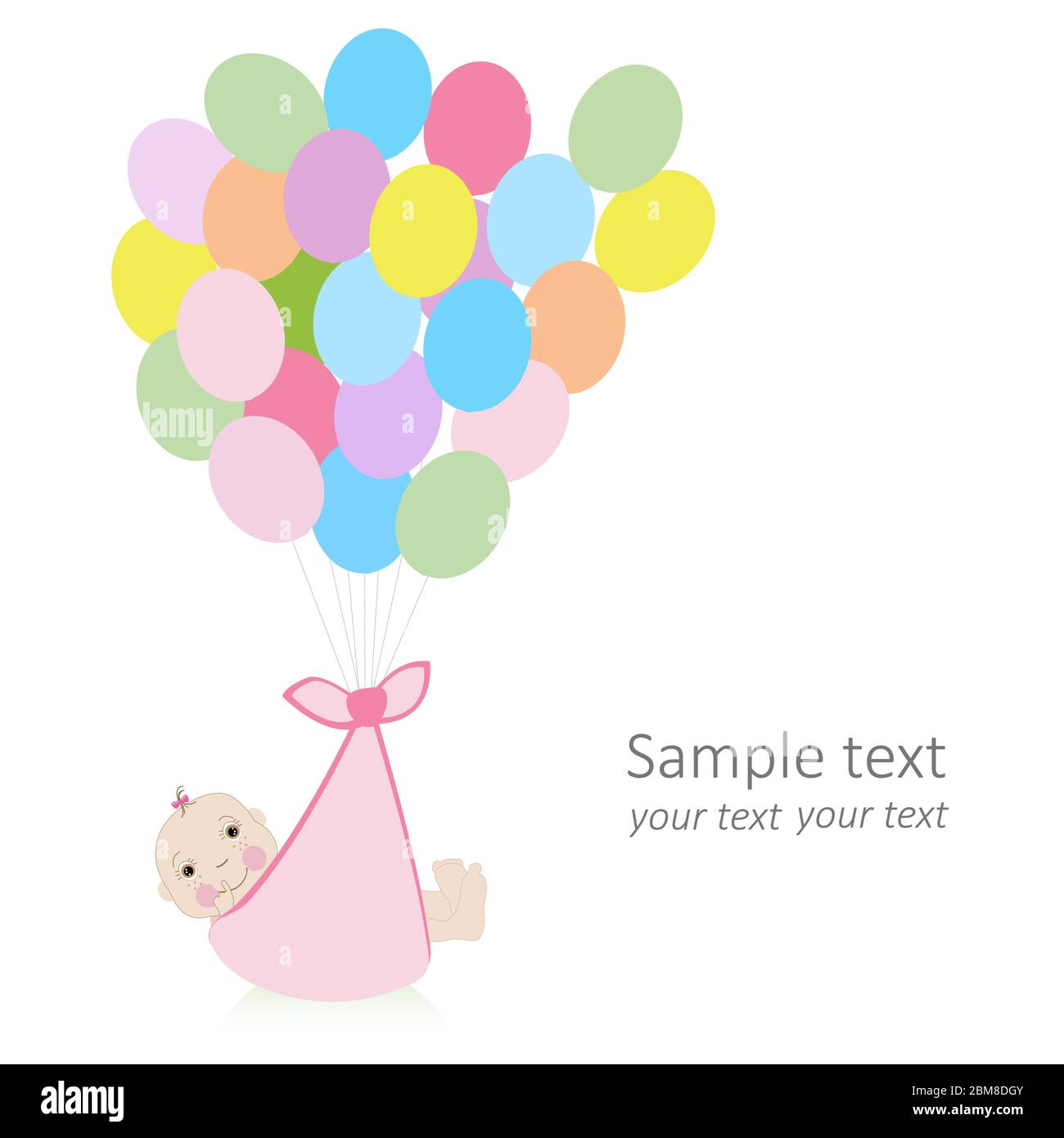 Baby greeting card with ballons and newborn baby vector Stock Vector ...