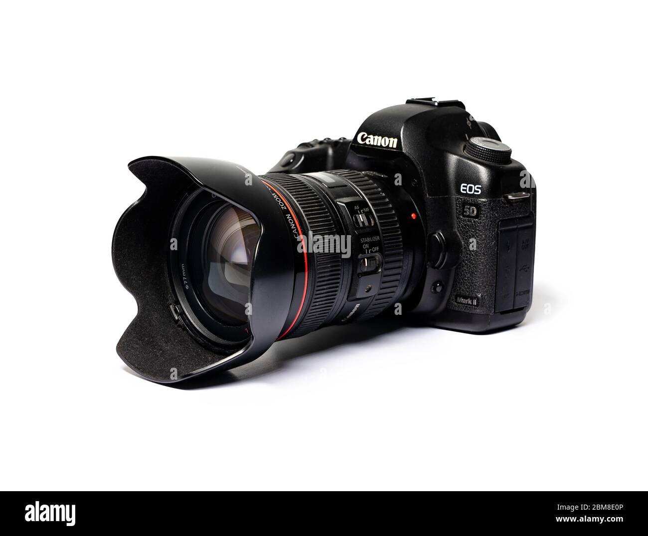 Odessa, Ukraine - May 5,2020: Photo of Canon eos 5d mark 3 camera with EF 24-70 f2.8l Lens on white background isolate Stock Photo