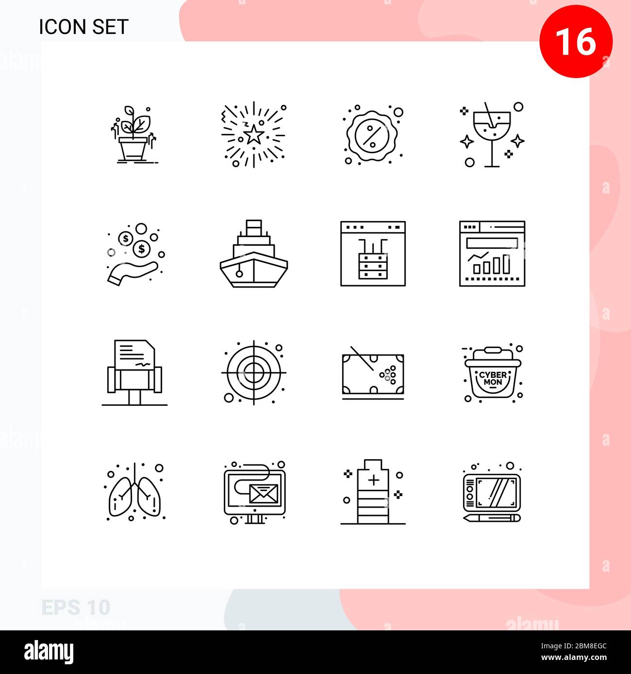 Pack Of 16 Creative Outlines Of Hand Glass Discount Drink Monday Editable Vector Design Elements Stock Vector Image Art Alamy