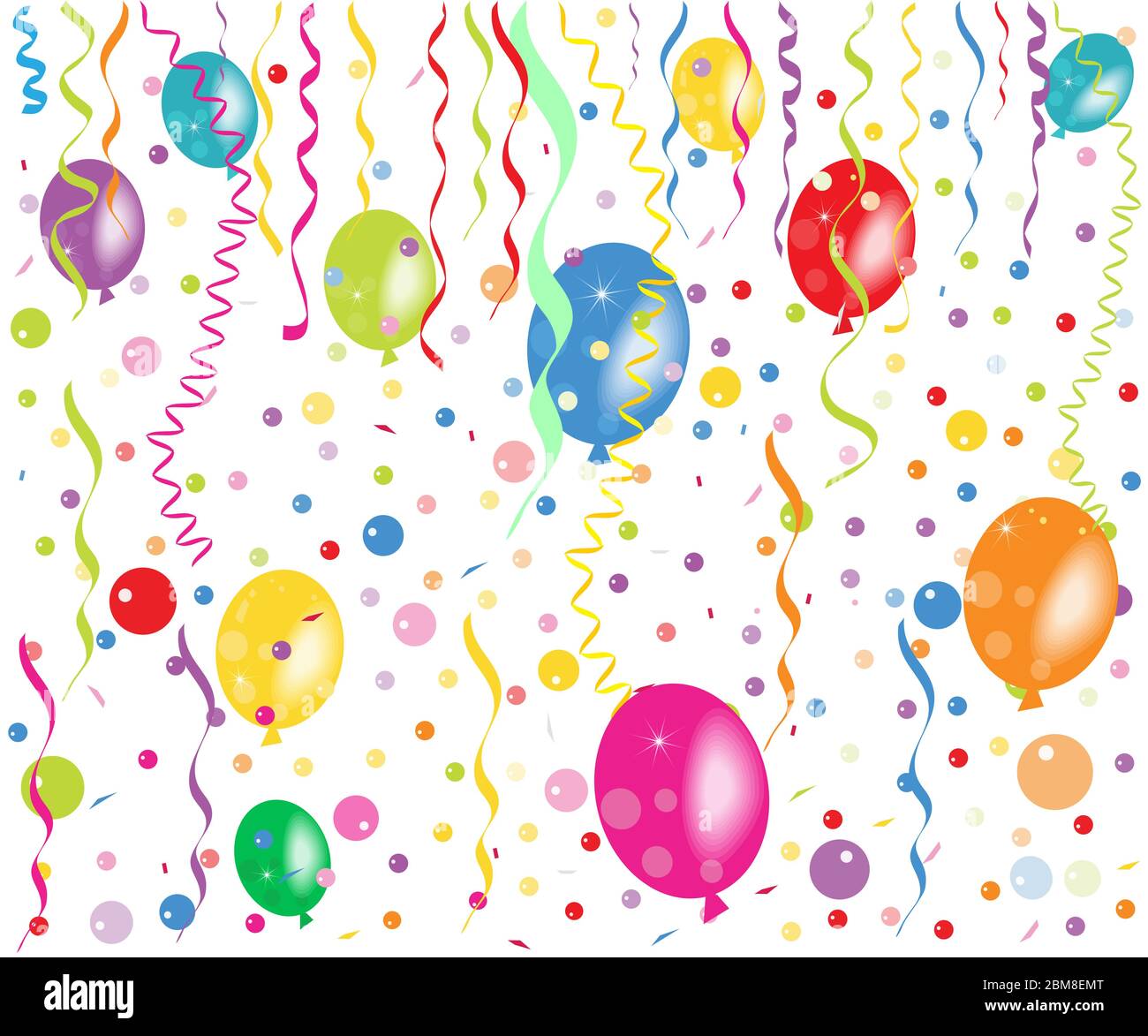 Colorful balloons, confetti and ribbon vector wallpaper Stock Vector