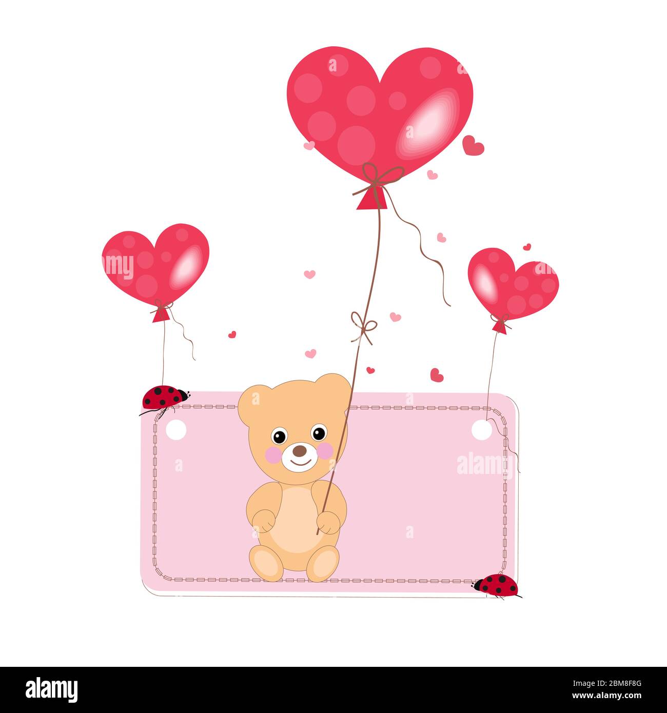 Flying heart balloon with teddy bear and ladybird background Stock ...