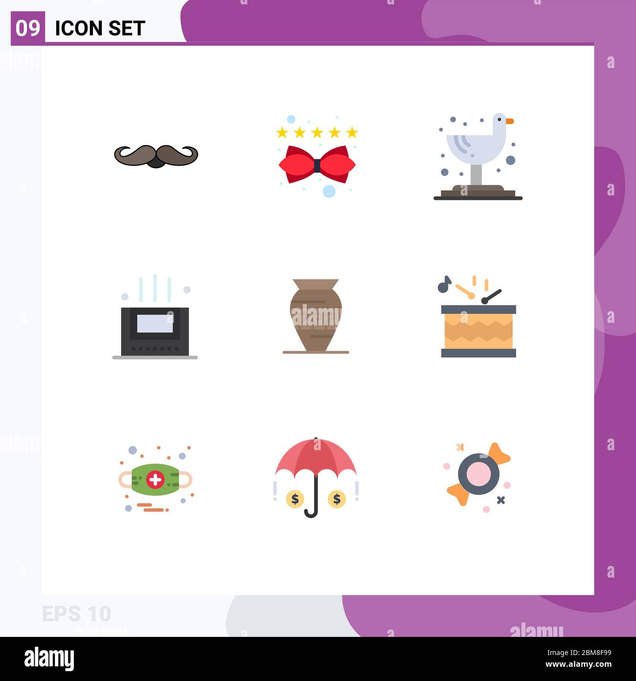 9 Flat Color concept for Websites Mobile and Apps emoji, amphora, rating, room, bath Editable Vector Design Elements Stock Vector