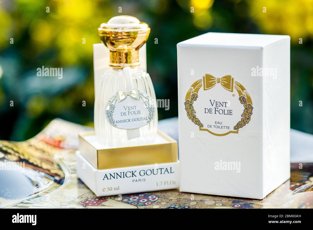 PARIS, FRANCE -5 MAY 2020 - Perfume bottles at an Annick Goutal
