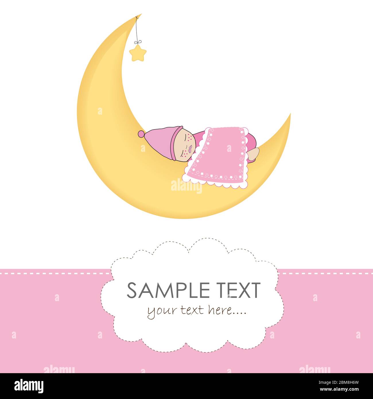 Baby girl sleeping on the moon greeting card vector Stock Vector Image ...