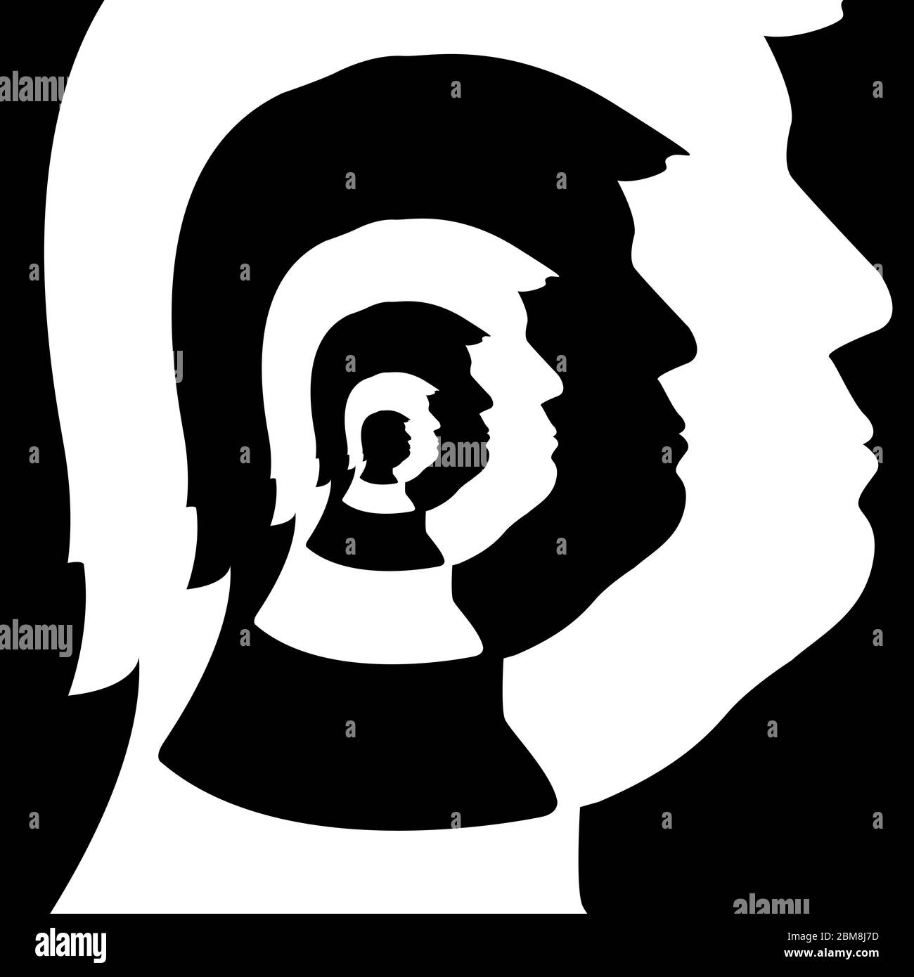 Donald Trump silhouette portrait, US president, vector illustration, zoom effect Stock Vector