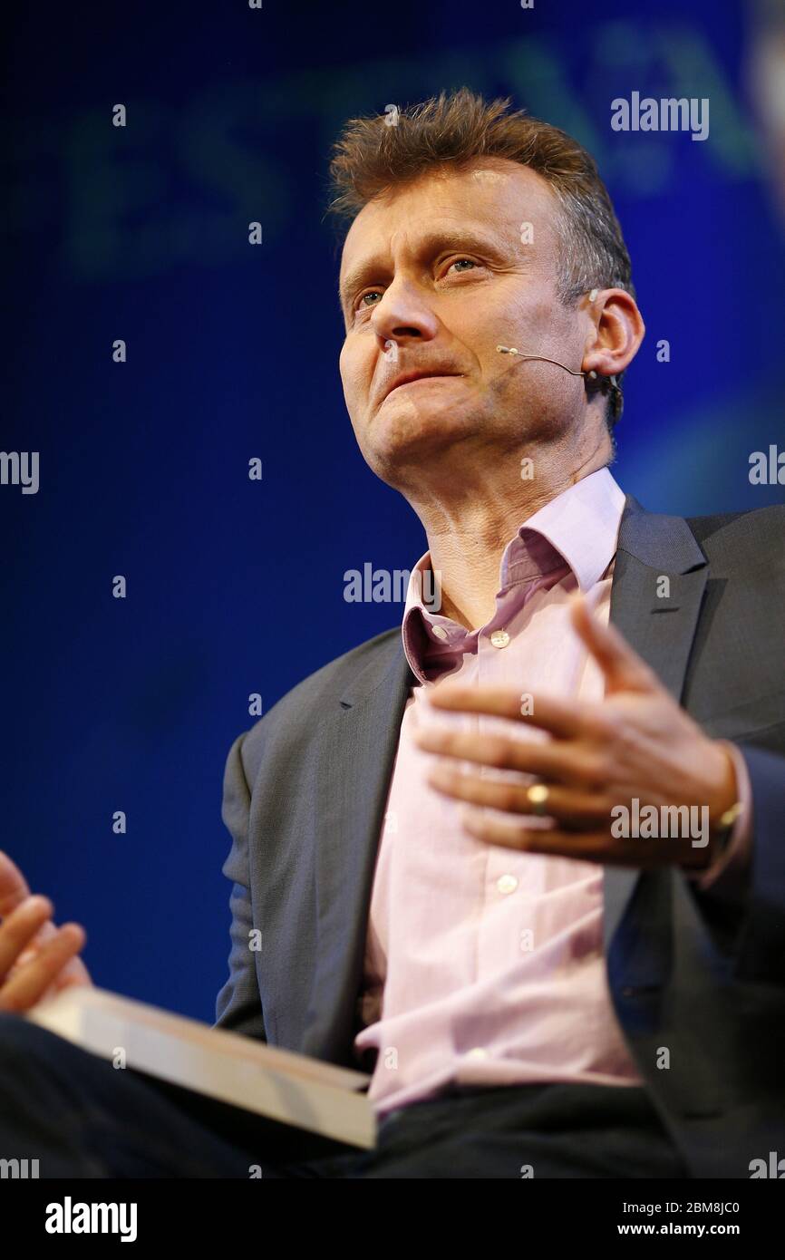 Hugh Dennis comedian actor writer speaking at Hay Festival 2013. Hay-on-Wye Powys Wales UK. ©PRWPhotography Stock Photo