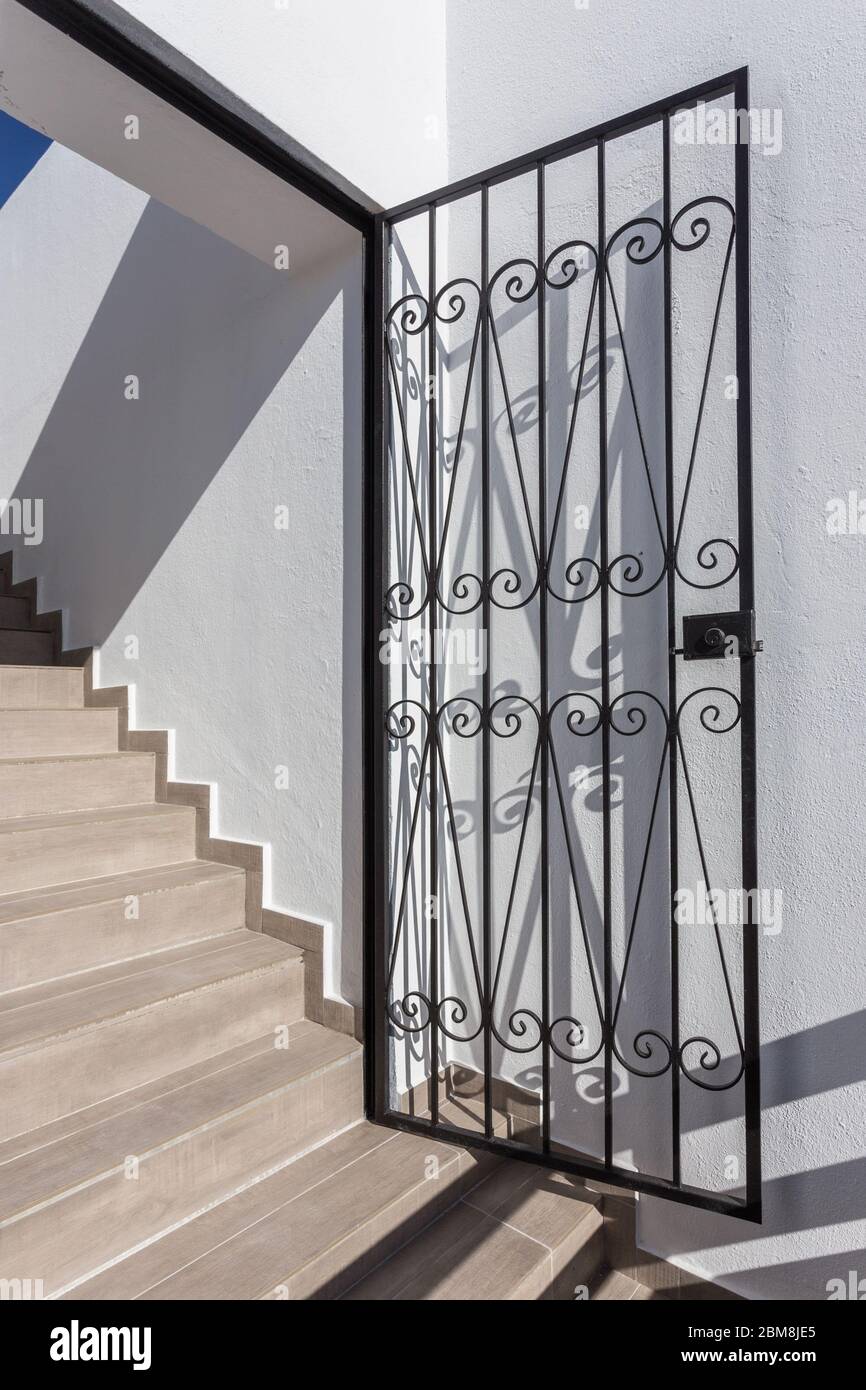 Modern metal, inox, steel doors gates decorated with a beautiful design and  ornament Stock Photo - Alamy, image size:866x1390