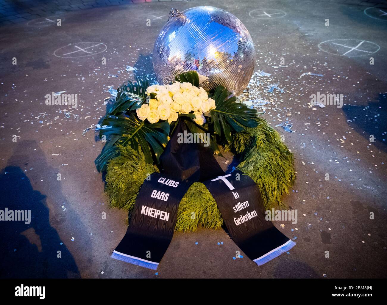 07 May Hamburg A Funeral Wreath Lies Next To A Burst Disco Ball At A Protest Action Of Neighbourhood Restaurateurs Club And Pub Owners On Beatles Platz In Front Of The