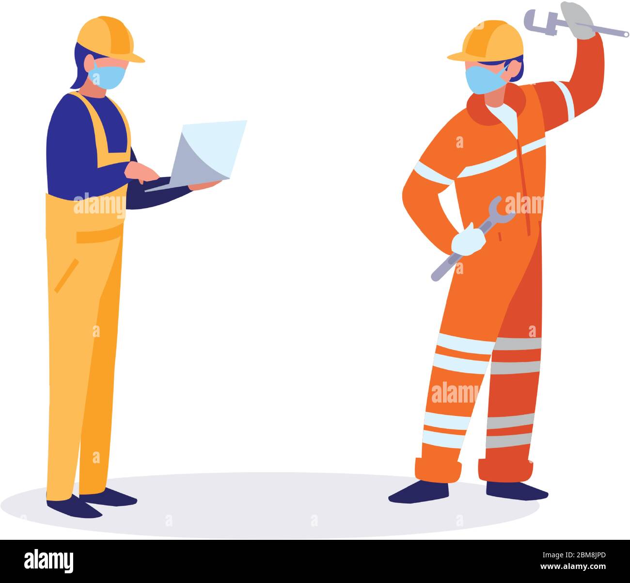 industrial workers men working with face mask vector illustration ...