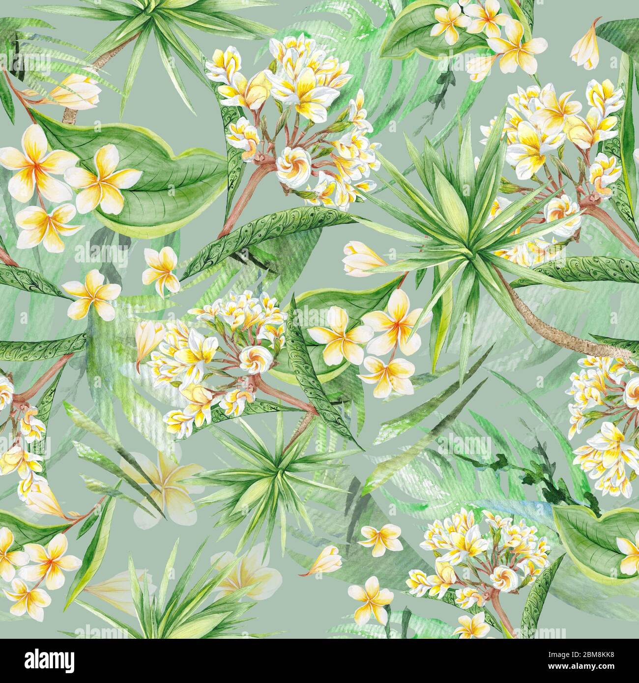 Watercolor Floral Exotic Tropical Seamless Eco Pattern Stock Photo - Alamy