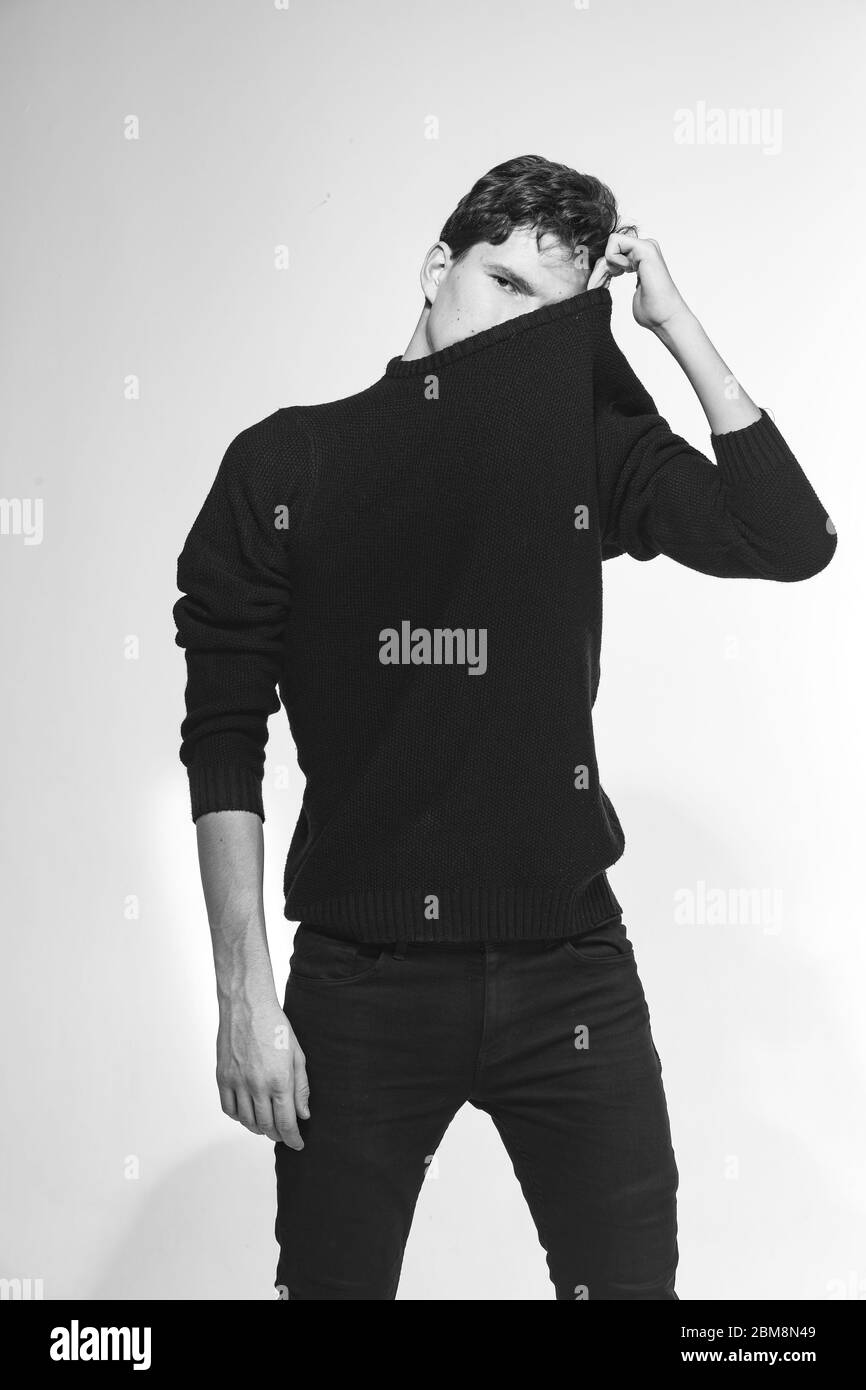 pics Stylish Black Background Boy https www alamy com handsome fashion man in black sweatshirt posing on white background model test mock up sweatshirt fashion and people concept stylish trendy young image356692681 html