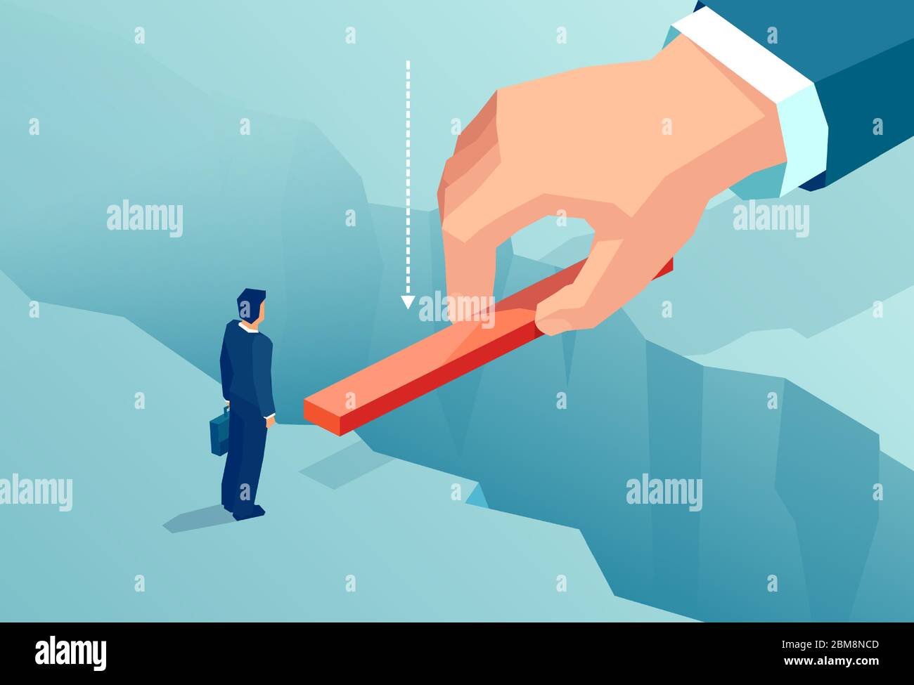 Vector of a small businessman supported by unknown investor bridging the gap in his career path Stock Vector