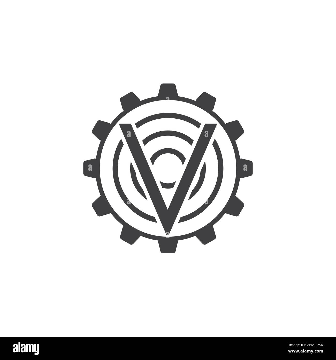 letter v arrow cog machine industrial logo vector Stock Vector
