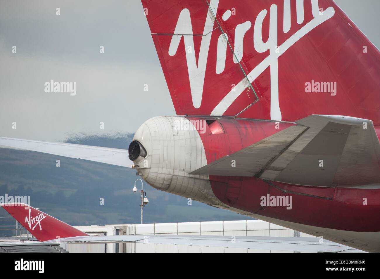 Glasgow, UK. 25 August 2019.  Pictured: Virgin Atlantic Boeing 747-400 reg G-VROM nicknamed Barbarella is one of the long haul wide die body aircraft in Virgin's leisure fleet. Normally covering London Gatwick, this aircraft serves Glasgow 3 times per week. Stock Photo