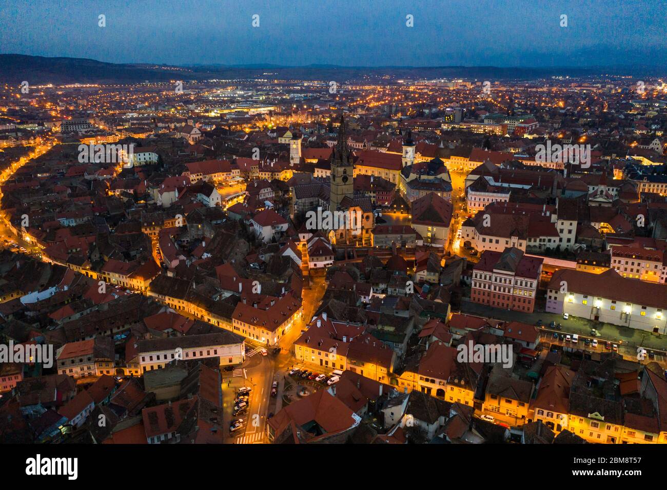 Sibiu, Transylvania, Romania central square at night time. Hermannstadt  city Stock Photo - Alamy