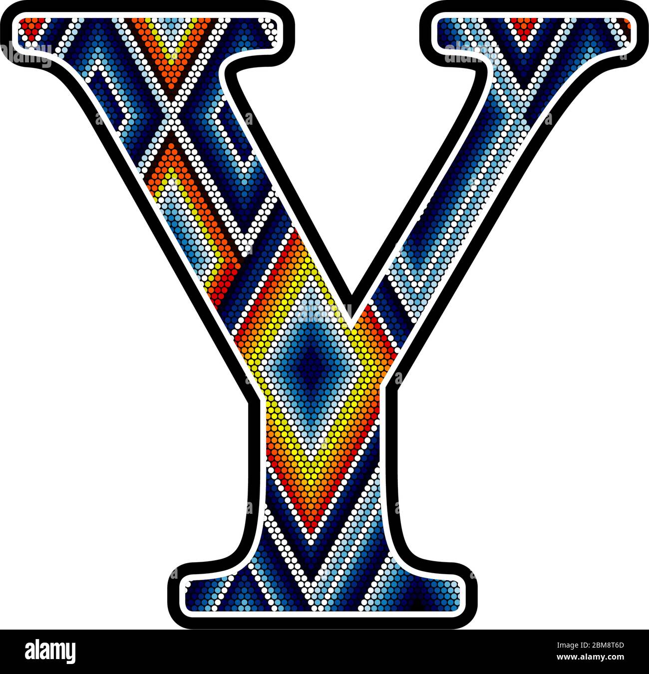initial capital letter Y with colorful dots abstract design inspired in mexican huichol art style. Isolated on white background Stock Vector