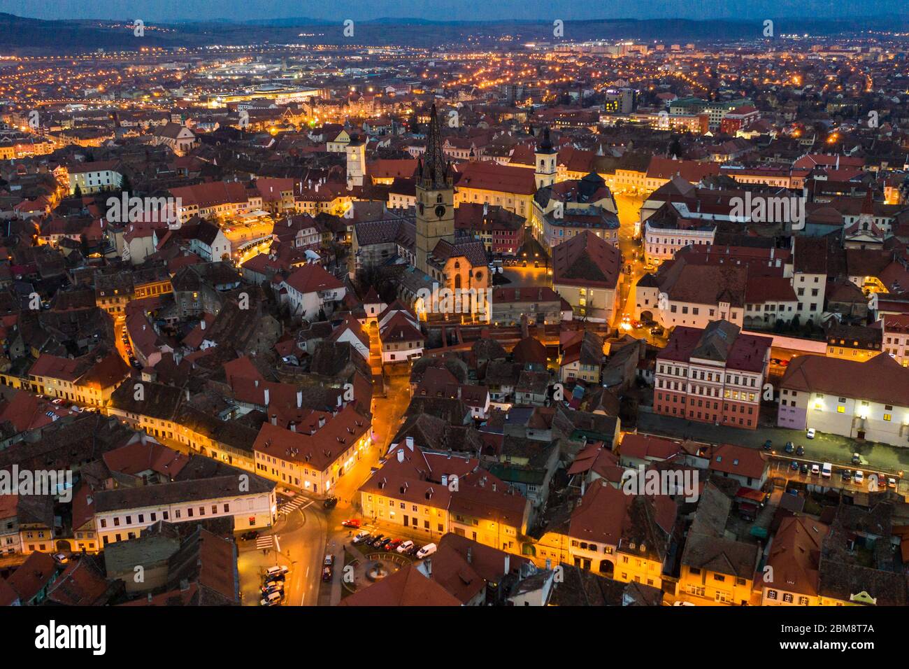 Sibiu, Transylvania, Romania central square at night time. Hermannstadt  city Stock Photo - Alamy