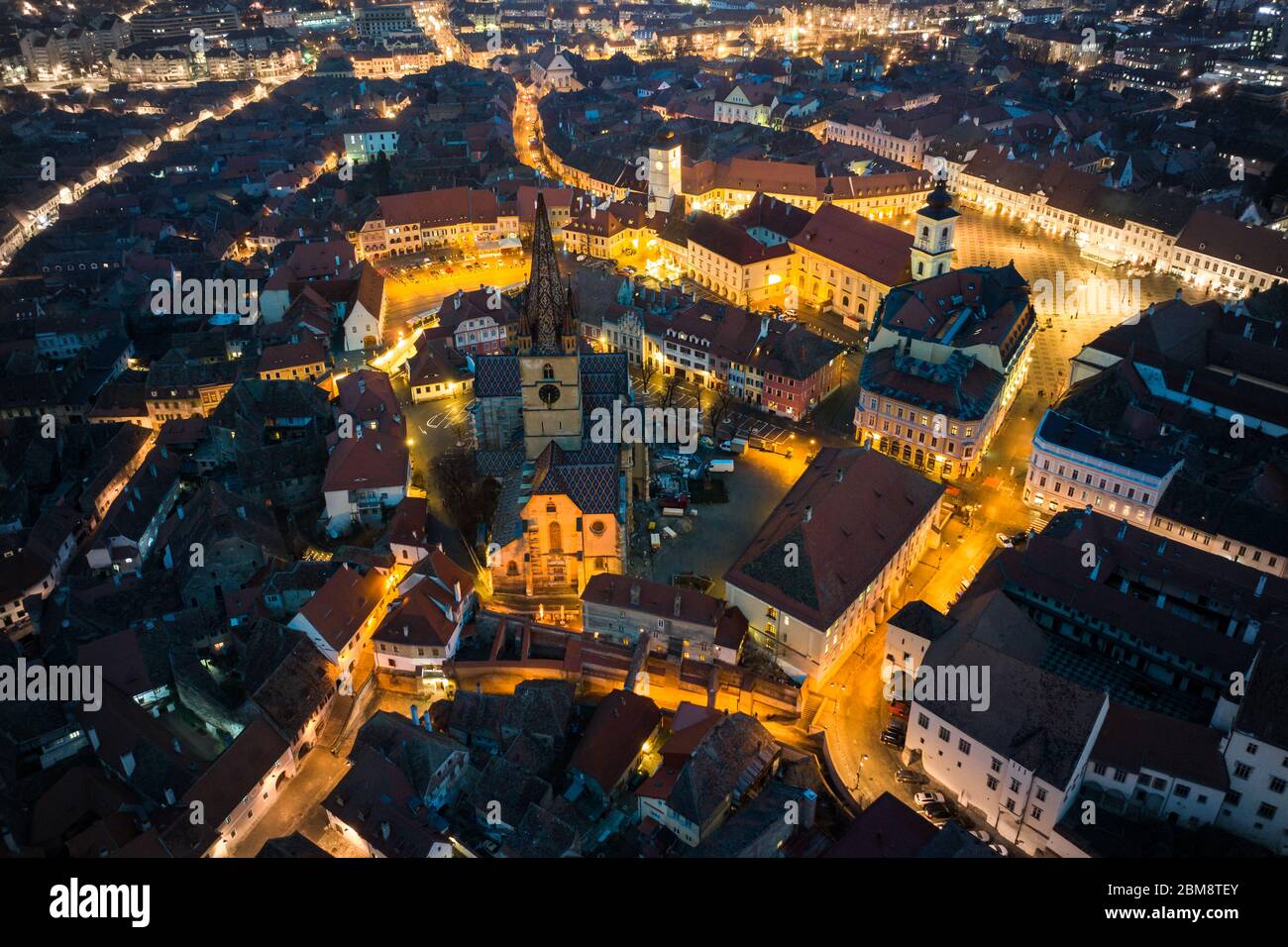 Sibiu, Transylvania, Romania central square at night time. Hermannstadt  city Stock Photo - Alamy