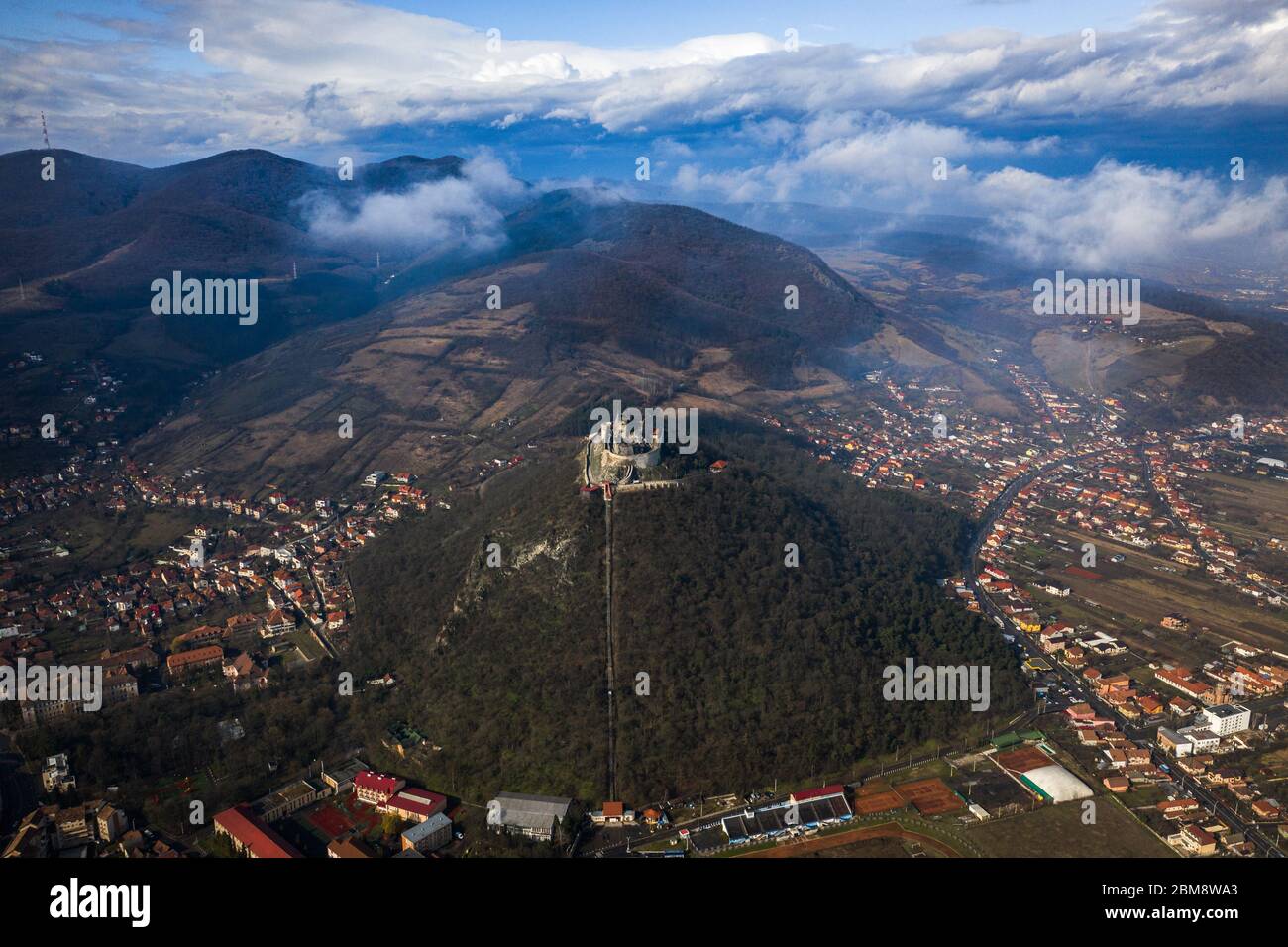 Aerial view to the Deva fortress. Romania Stock Photo - Alamy