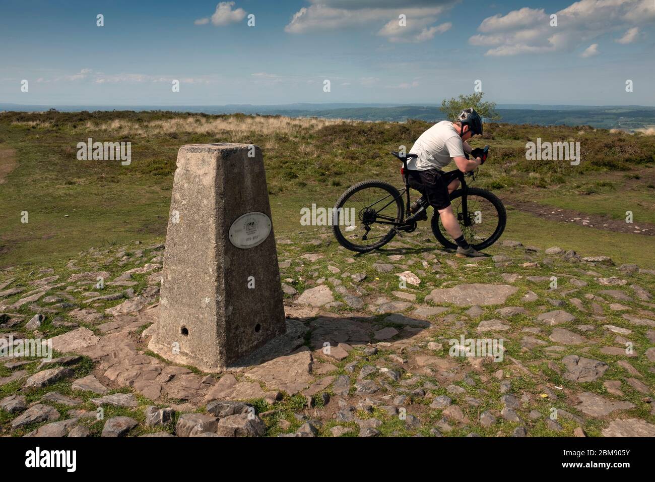 The trig point on Beacon Batch, the highest point at 325m or 1066 feet, of the Mendip Hills, Somerset, UK. Stock Photo