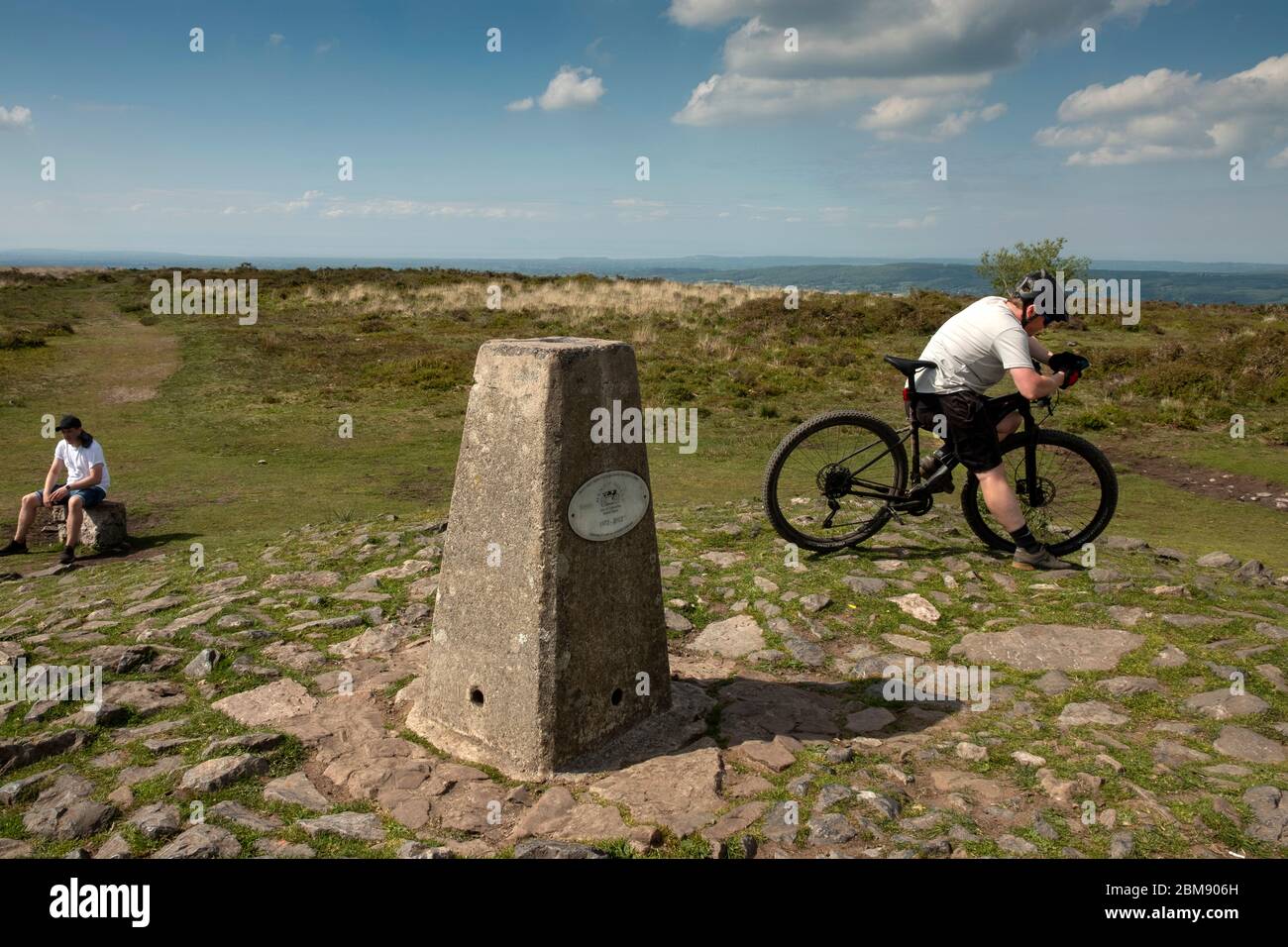 The trig point on Beacon Batch, the highest point at 325m or 1066 feet, of the Mendip Hills, Somerset, UK. Stock Photo