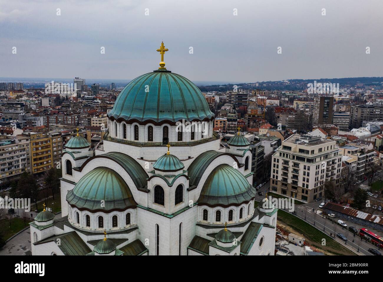 The Temple of Saint Sava in Belgrad from the Sky. The largest church in Southeastern Europe it is one of the largest Orthodox churches in the world Stock Photo