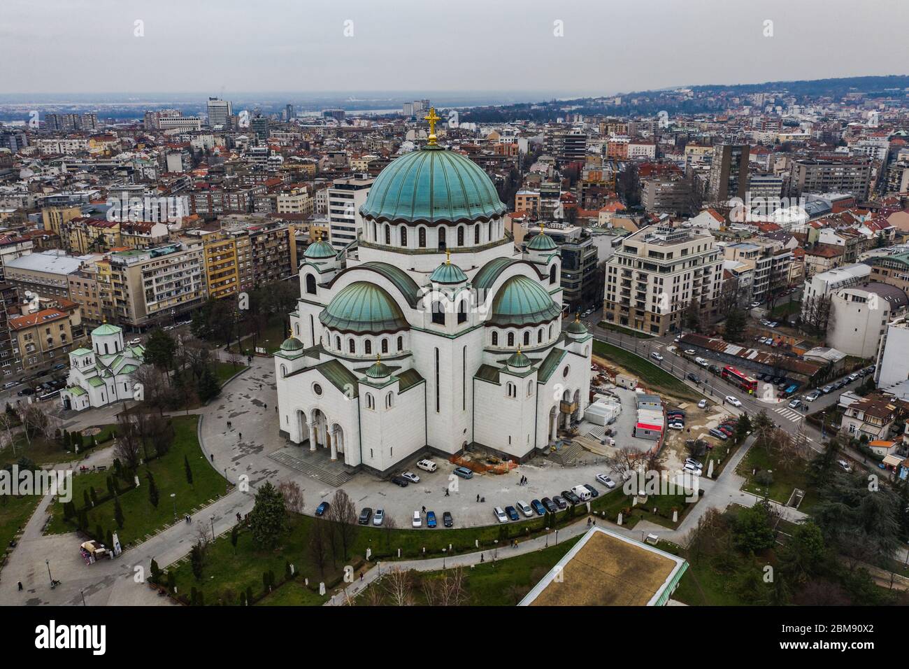 Aerial view of the temple of St. Sava in Belgrade, Serbia on a sunny say Stock Photo Alamy