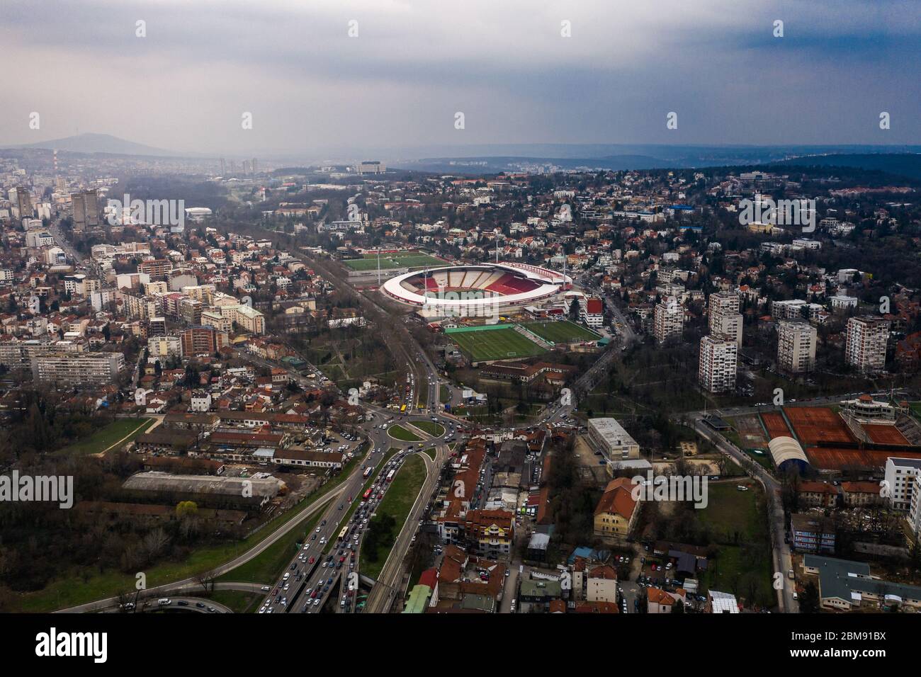 Aerial view of Rajko Mitic Stadium in Belgrade. Home of the most trophy football club CRVENA