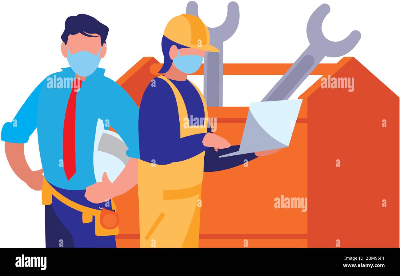 men working with tools and mask vector illustration design Stock Vector ...