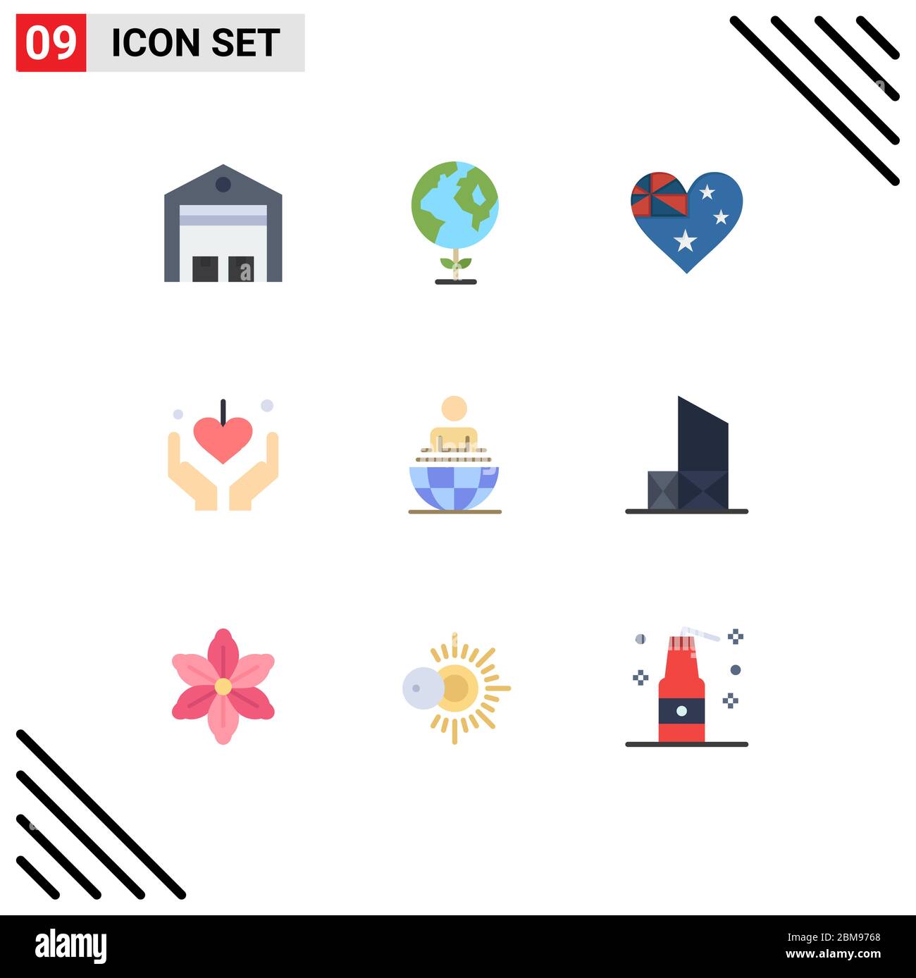 Mobile Interface Flat Color Set of 9 Pictograms of business, mother, australia, mom, hands Editable Vector Design Elements Stock Vector