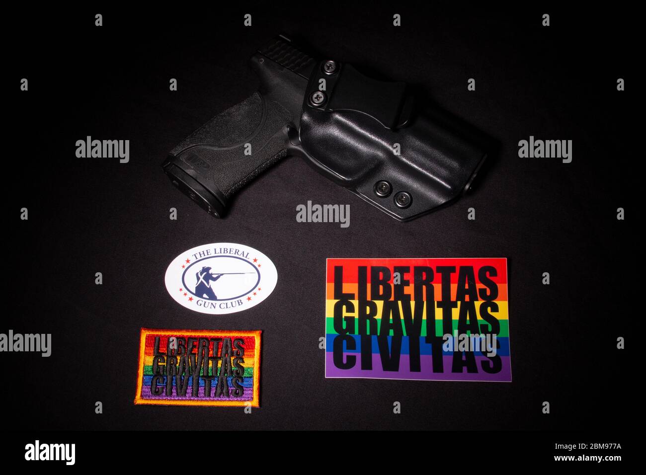 Liberal Gun Club Logos with Handgun Stock Photo