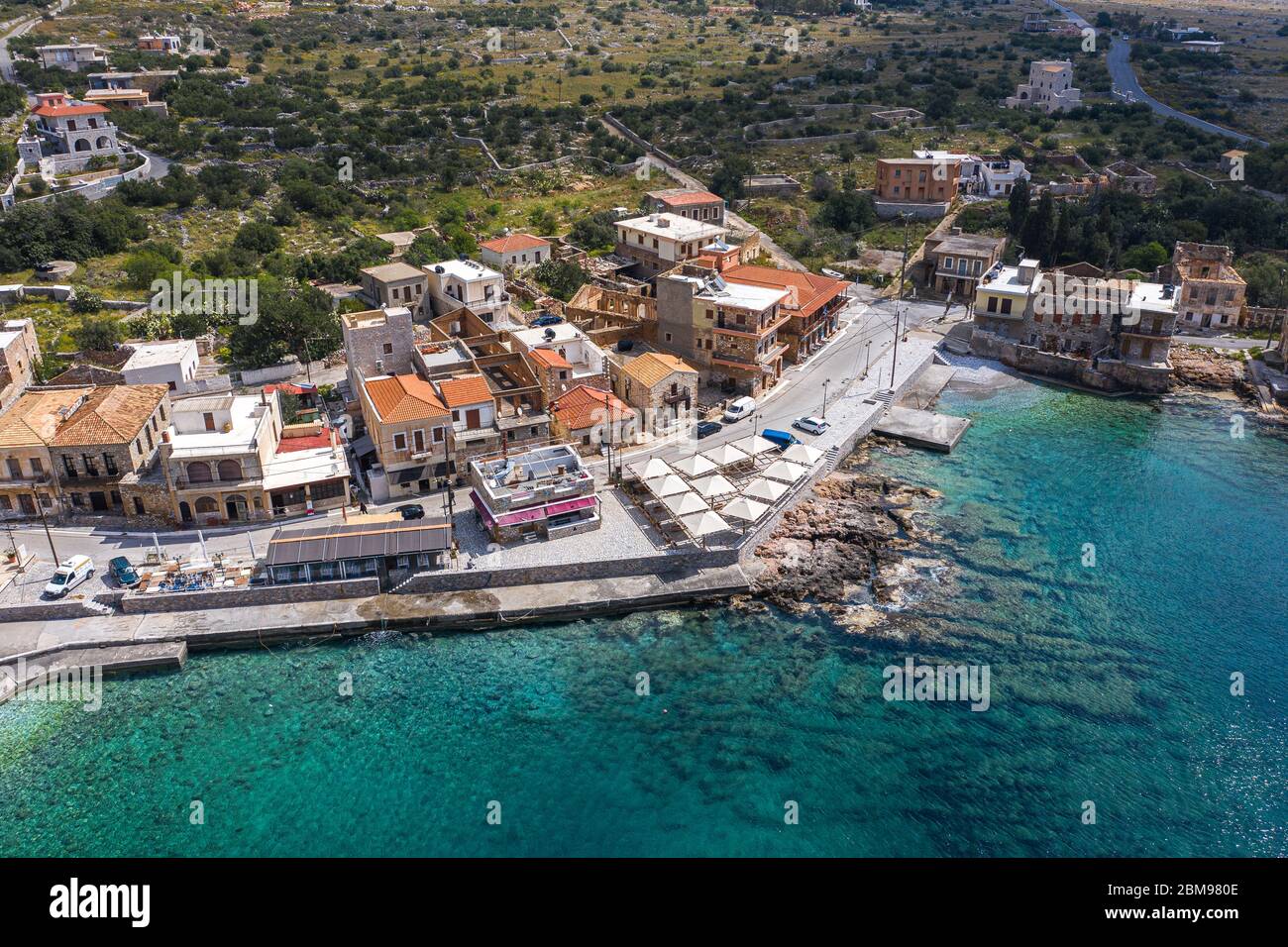 Aerial view of empty beach in Gerolimenas village, Mani region, Lakonia