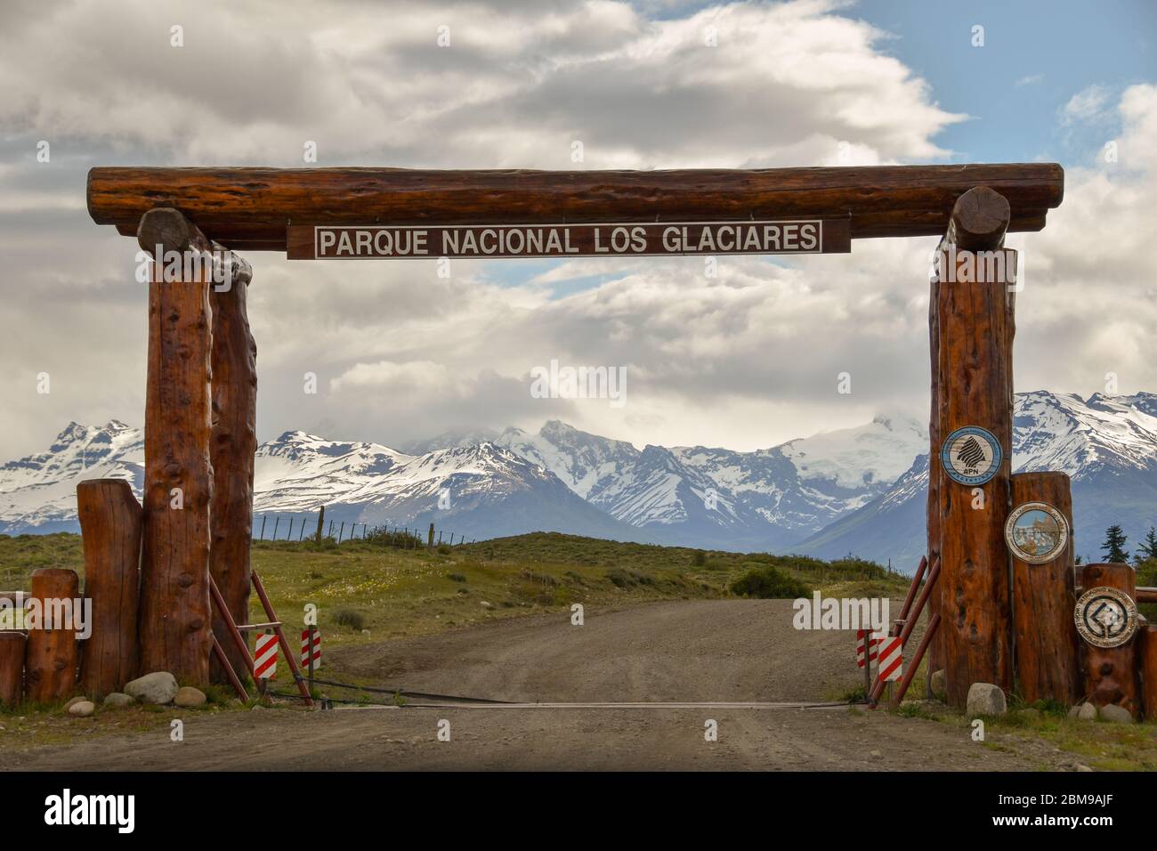 entrance to Los Glaciares national park at Lago Roca zone with andes