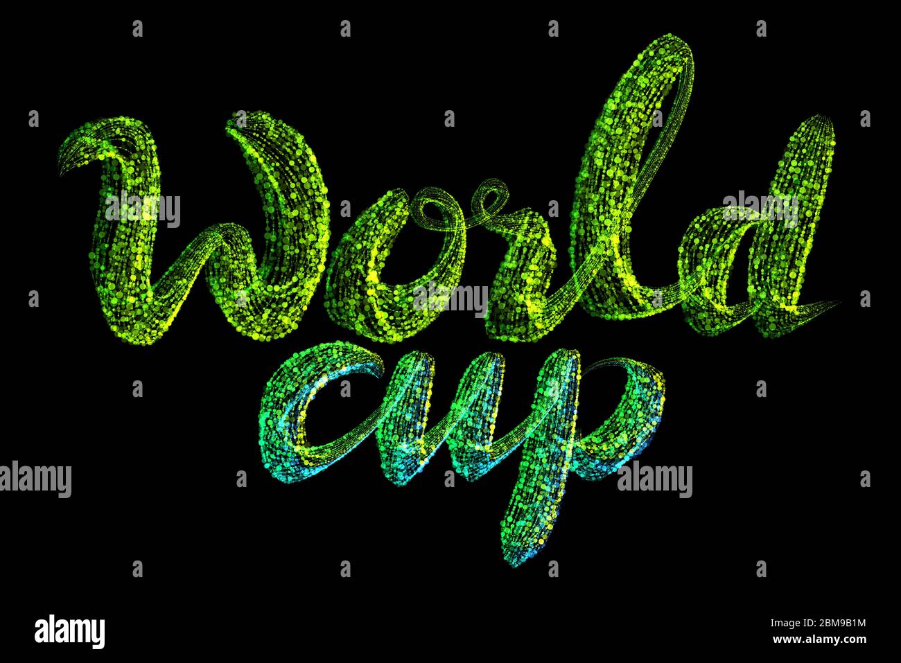 World cup the inscription is made of green sparkling confetti Stock Photo