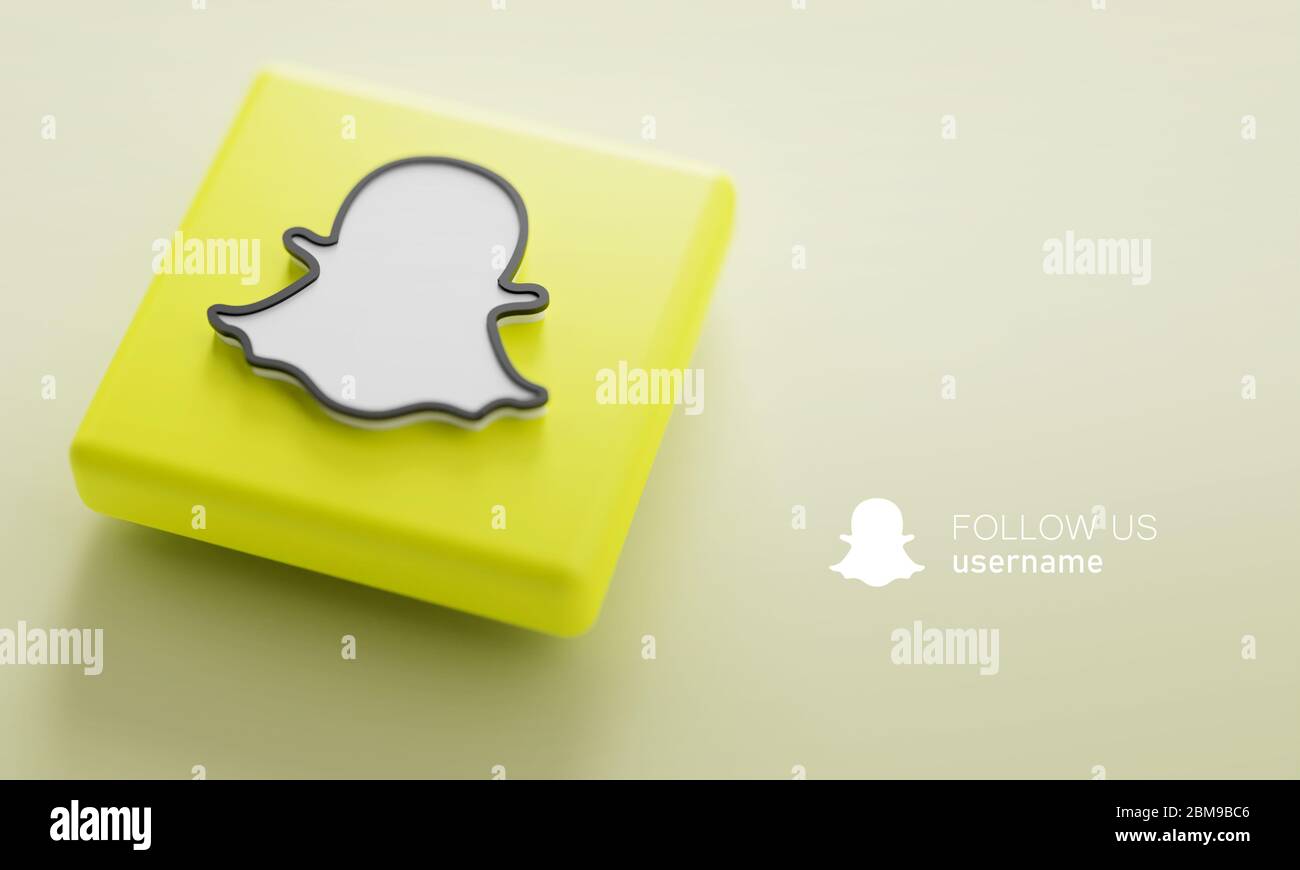 Snapchat 3D Rendering Close up. Account Promotion Template Stock Photo
