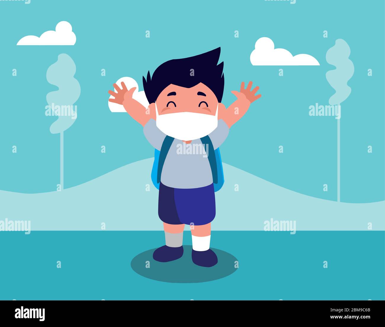 Boy kid cartoon with mask and school bag at park design of Covid 19 virus  theme Vector illustration Stock Vector Image & Art - Alamy