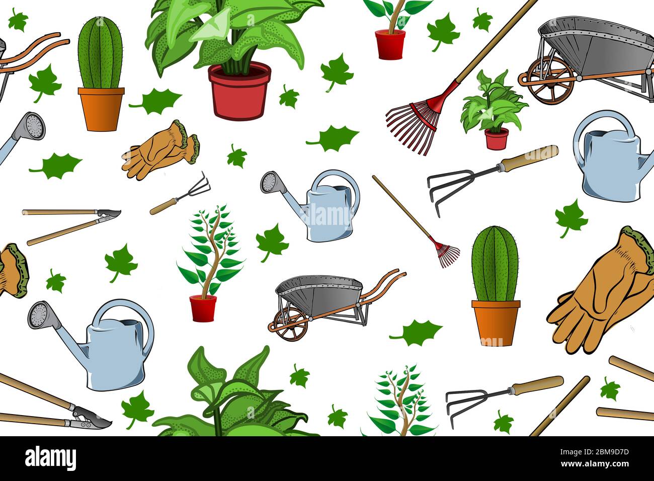 Repetitive pattern with gardening elements in a white background Stock ...