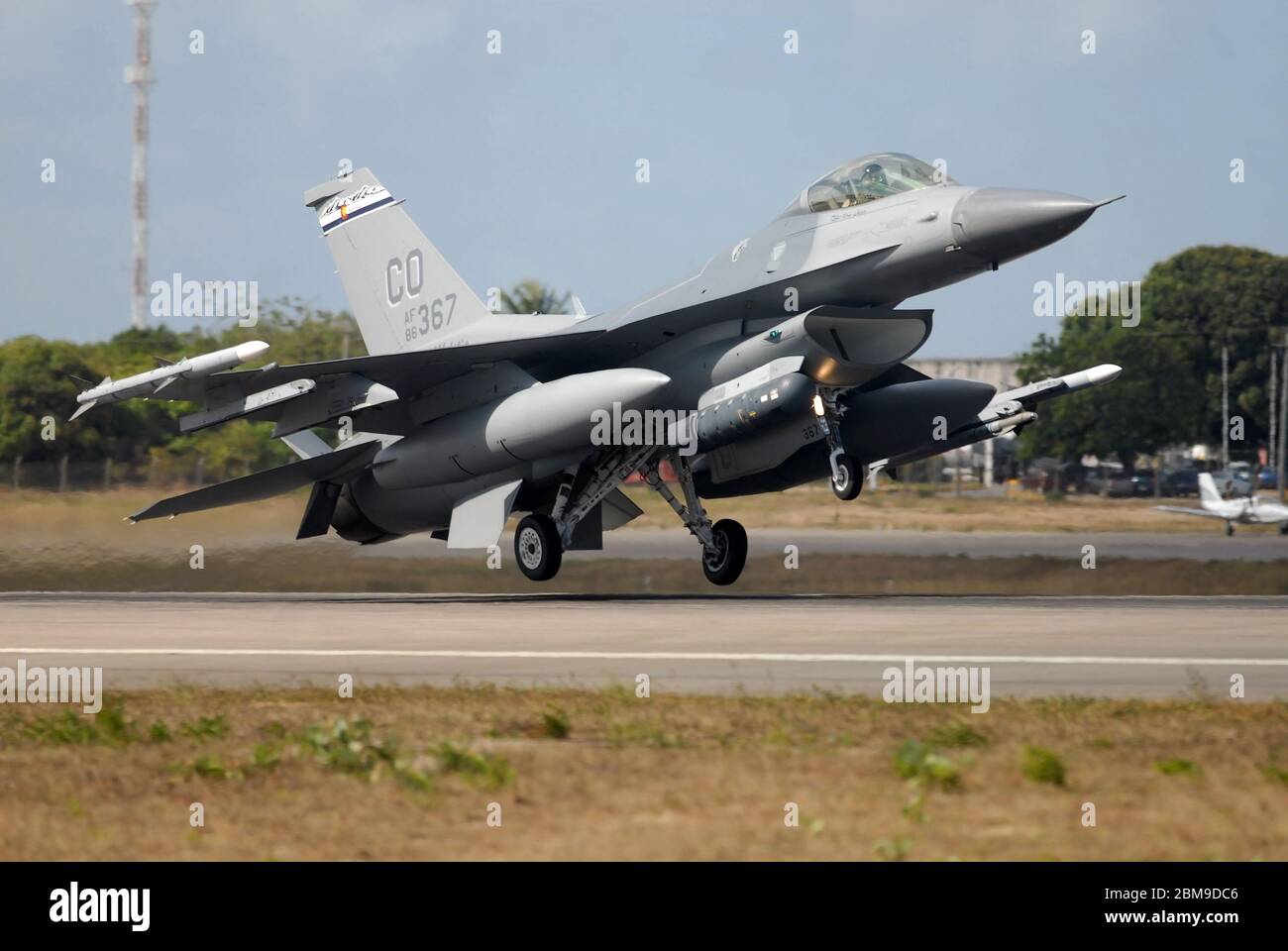 Natal, Brazil, November 9, 2010. F-16 fighter jet of the United States Air Force - at the Natal air base in northeastern Brazil. Stock Photo