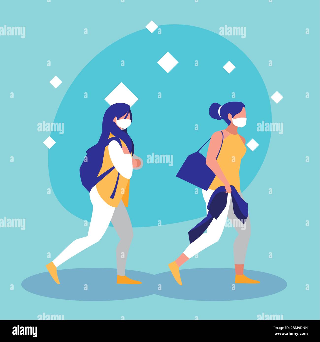 Women with masks design of Covid 19 virus theme Vector illustration ...