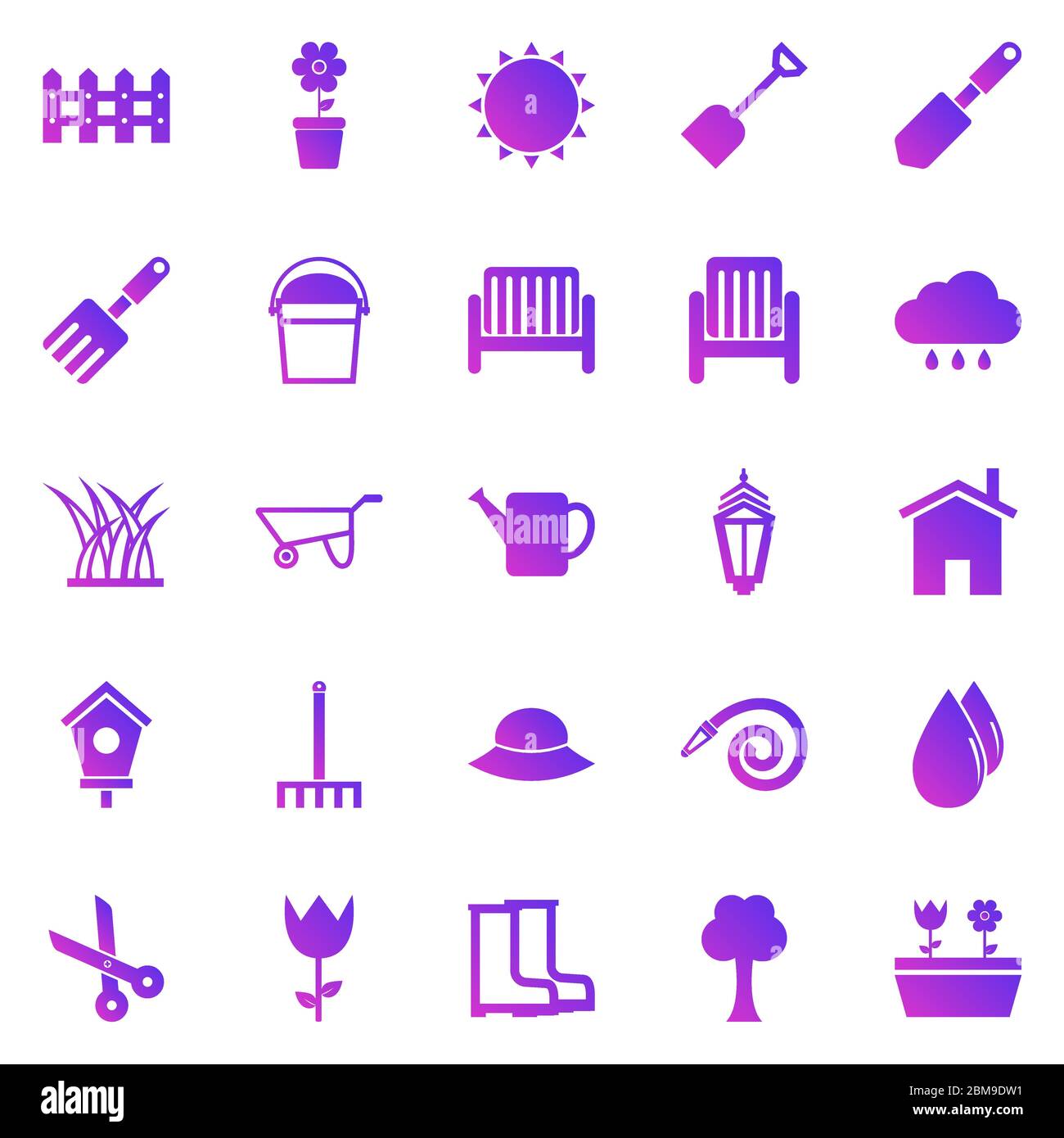 Gardening gradient icons on white background, stock vector Stock Vector