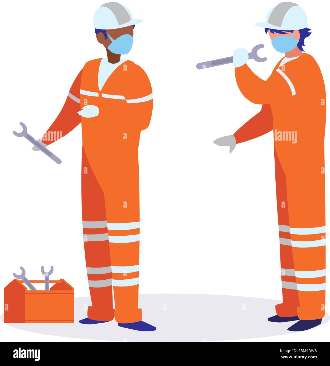 industrial workers men working with face mask vector illustration ...