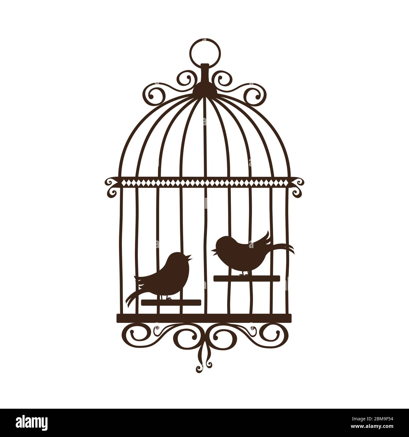 Silhouette of vintage birdcage on white background. Vector illustration ...