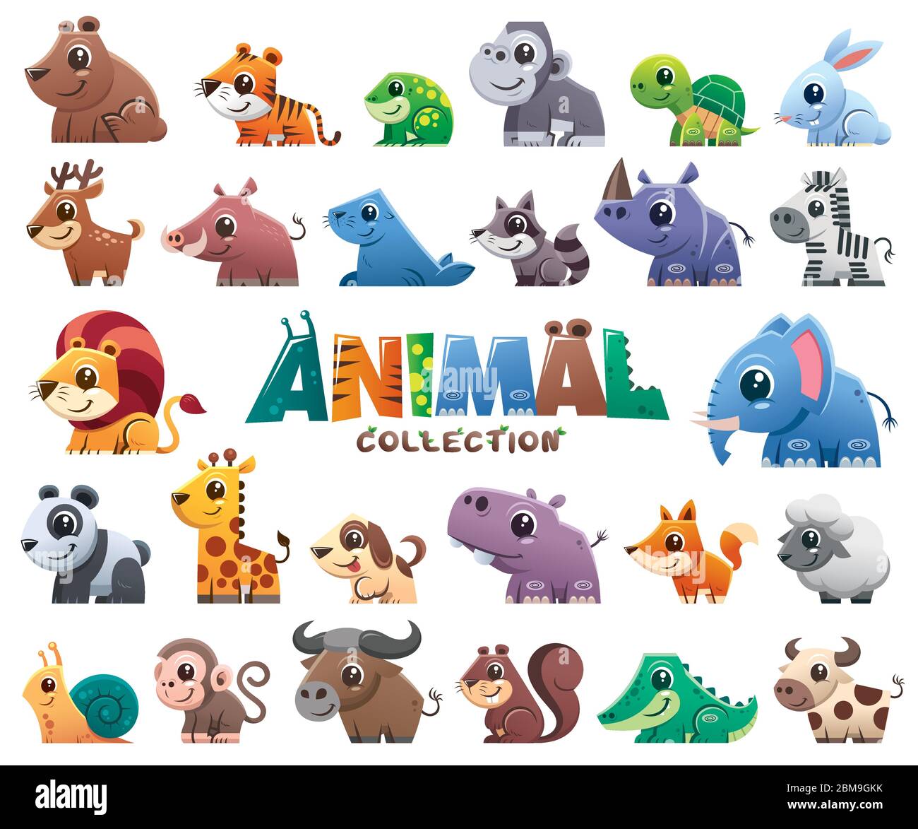 Vector illustration of Wild animals cartoons collection. Cute animals Stock Vector