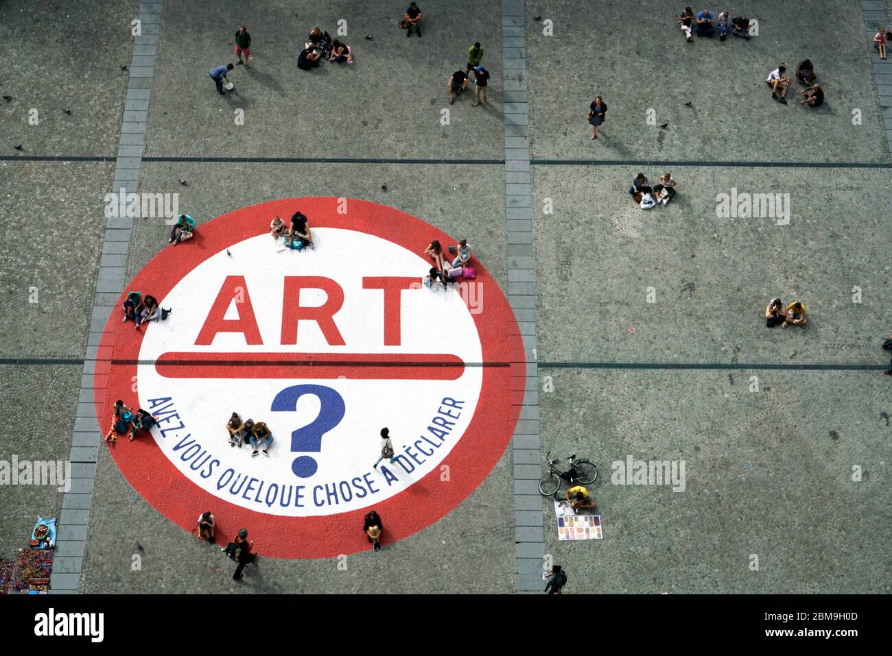 Aerial view of Place Georges Pompidou square in front of Pompidou Centre building.Paris.France Stock Photo
