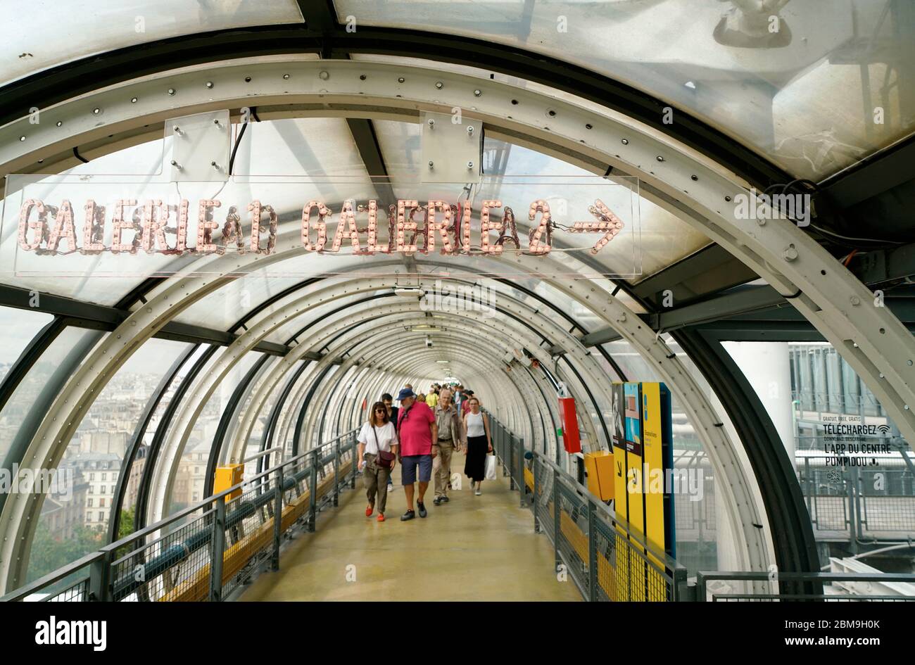 Glass corridor walkway of Pompidou Centre.Paris.France Stock Photo