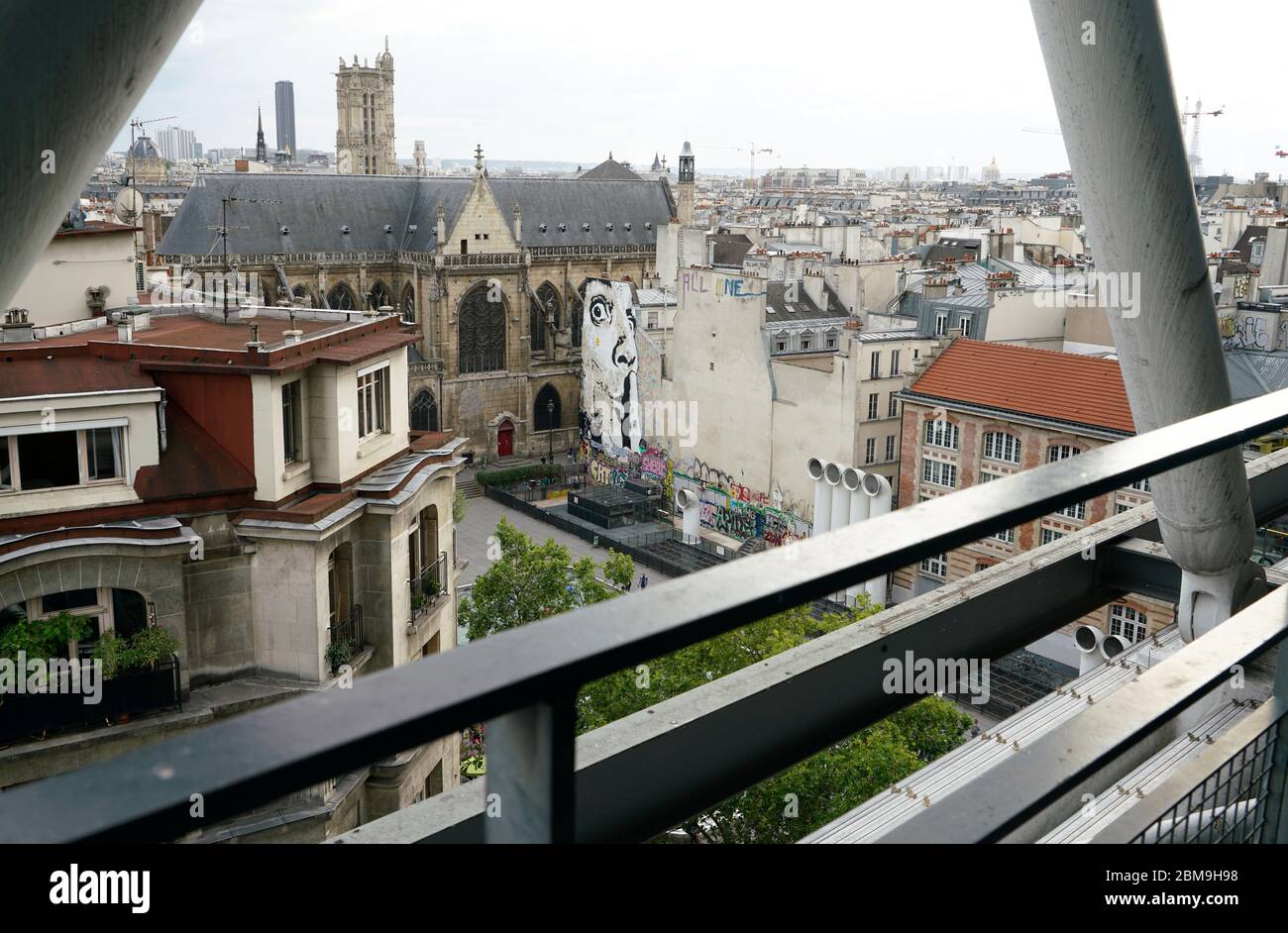 The view of Beaubourg area with Eglise Saint-Merri church in the background from Pompidou Centre.Paris.France Stock Photo